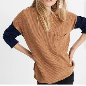 Madewell Thompson Pocket Ribbed Pullover Sweater Colorblock Navy Tan size XL